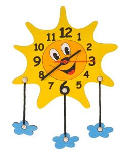 Obrázek Dětské dřevěné hodiny - Sluníčko s mráčky