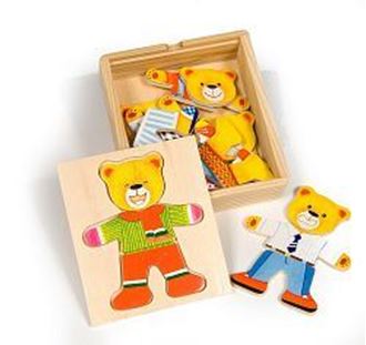 Obrázek z Dřevěné oblékací puzzle v krabičce - Pan Medvěd
