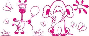 Obrázek Sloník se žirafkou samolepka na zeď - Růžová L