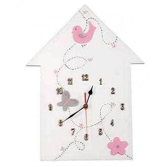 Obrázek z Dětské dřevěné hodiny Domeček - Růžová