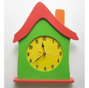 Obrázek Dětské dřevěné hodiny Dům - Červená