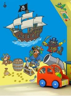 Obrázek Piráti a pirátská loď samolepka na zeď 