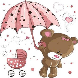 Obrázek z Medvídek s deštníkem samolepka na zeď