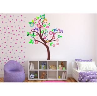 Obrázek Kvetoucí strom se sovičkami samolepka na zeď