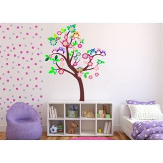 Obrázek z Kvetoucí strom se sovičkami samolepka na zeď