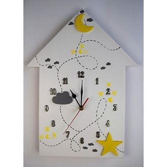 Obrázek z Dětské dřevěné hodiny Domeček - Žlutá
