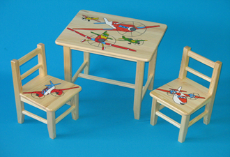 Obrázek z Dětský dřevěný stůl se židlemi - Letadla