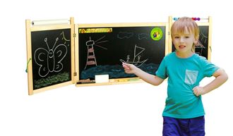 Obrázek z Dětská školní magnetická tabule na zeď 4v1 - přírodní