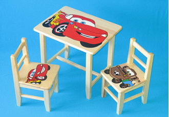 Obrázek z Dětský dřevěný stůl se židlemi - Auta