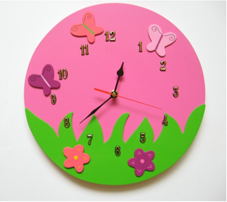 Obrázek z Dětské dřevěné hodiny Veselá louka - růžová
