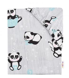 Obrázek z Dětské bavlněné prostěradlo do postýlky - Happy Panda - mátové