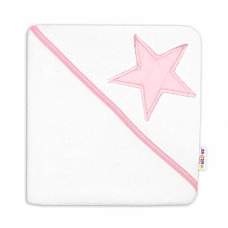 Obrázek z Dětská termoosuška Baby Stars s kapucí, 80 x 80 cm - bílá/růžová