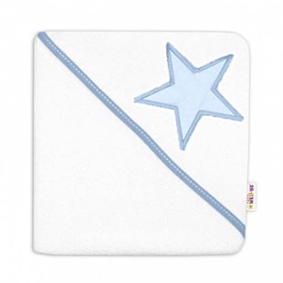 Obrázek Dětská termoosuška Baby Stars s kapucí, 80 x 80 cm - bílá/modrá