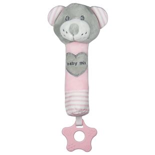 Obrázek Dětská pískací plyšová hračka s kousátkem medvěd růžový