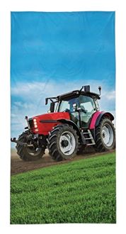 Obrázek z Dětská osuška Traktor na poli - červený 140x70 cm