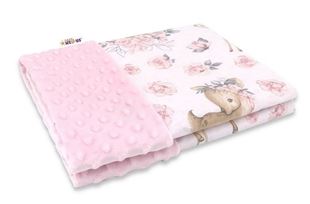 Obrázek Bavlněná deka s Minky 100x75cm, Srnka a růže - růžová