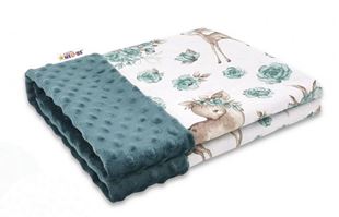 Obrázek Bavlněná deka s Minky 100x75cm, Srnka a růže - zelená