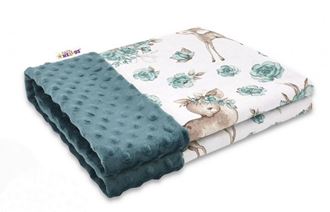 Obrázek z Bavlněná deka s Minky 100x75cm, Srnka a růže - zelená