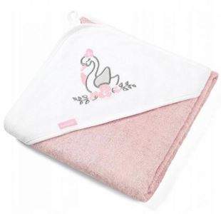 Obrázek Bambusová osuška, ručník s kapucí Labuť 85x85cm - růžová, BabyOno
