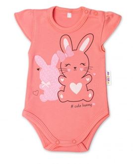 Obrázek z Bavlněné kojenecké body, kr. rukáv, Cute Bunny - lososové