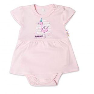 Obrázek Bavlněné kojenecké sukničkobody, kr. rukáv, Flamingo - sv. růžové