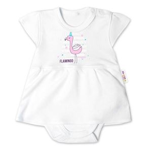 Obrázek Bavlněné kojenecké sukničkobody, kr. rukáv, Flamingo - bílé