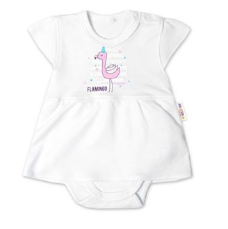 Obrázek z Bavlněné kojenecké sukničkobody, kr. rukáv, Flamingo - bílé