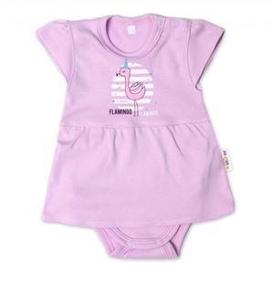 Obrázek Bavlněné kojenecké sukničkobody, kr. rukáv, Flamingo - lila