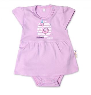 Obrázek z Bavlněné kojenecké sukničkobody, kr. rukáv, Flamingo - lila