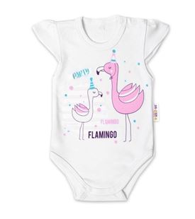 Obrázek Bavlněné kojenecké body, kr. rukáv, Flamingo - bílé