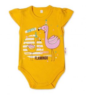 Obrázek Bavlněné kojenecké body, kr. rukáv, Flamingo - hořčicové