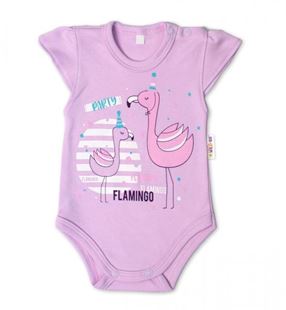 Obrázek Bavlněné kojenecké body, kr. rukáv, Flamingo - lila