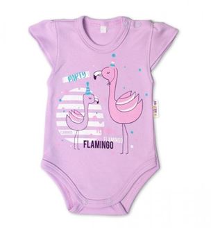 Obrázek z Bavlněné kojenecké body, kr. rukáv, Flamingo - lila