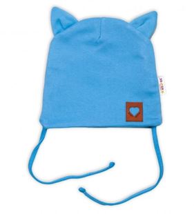 Obrázek Bavlněná dvouvrstvá čepice s oušky na zavazování FOX - modrá