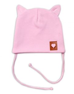 Obrázek Bavlněná dvouvrstvá čepice s oušky na zavazování FOX - růžová