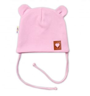 Obrázek Bavlněná dvouvrstvá čepice s oušky na zavazování TEDDY - růžová, Baby Nellys