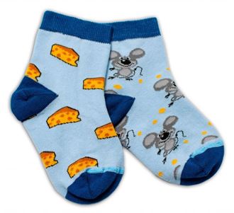 Obrázek z Bavlněné veselé ponožky Myška a sýr - světle modré