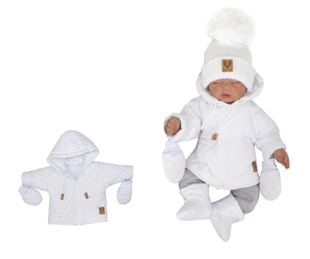 Obrázek Zimní prošívaná bundička s kapucí + rukavičky - bílá