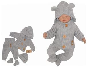Obrázek 4 - dílná kojenecká soupravička, kabátek, tepláčky, čepička a botičky - šedá