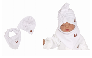 Obrázek Stylová dětská jarní/podzimní velurová čepice, turban s šátkem, bílá