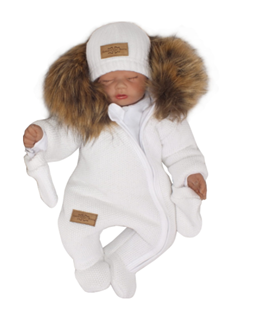 Obrázek Zimní kombinéza s kapucí a kožešinou + rukavičky, bílá
