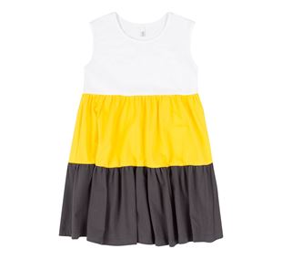 Obrázek Dívčí letní šaty bez rukávu Pruhy Bílá-žlutá-černá