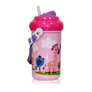 Obrázek Dětský pohár na pití Lorelli se slámkou 300 ML FUNNY ZOO PINK