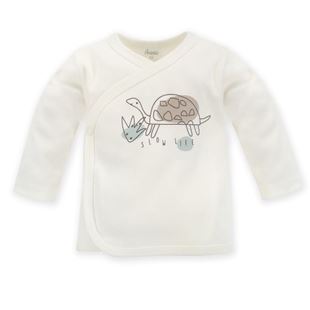 Obrázek Dětské tričko s dlouhým rukávem na zapínání Slow Life Želvička Ecru