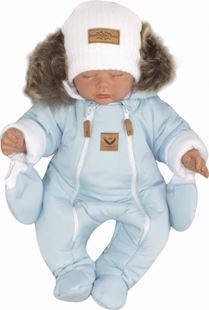 Obrázek Zimní kombinéza s dvojitým zipem, kapucí a kožešinou + rukavičky, Angel - modrý