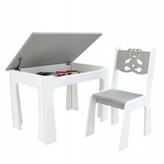 Obrázek z Dětský stůl s úložným prostorem a židlí Medvídek - šedý