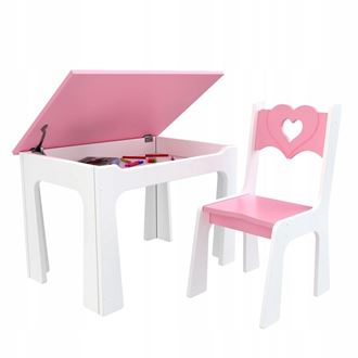 Obrázek z Dětský stůl s úložným prostorem a židlí Srdce - růžové