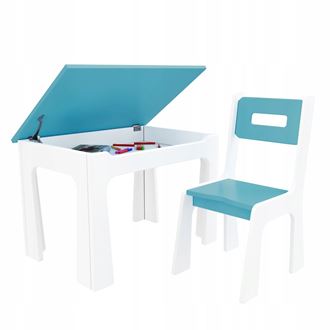 Obrázek z Dětský stůl s úložným prostorem a židlí modro-bílý