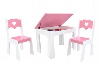 Obrázek z Dětský stůl s úložným prostorem a židlemi Srdce - růžové