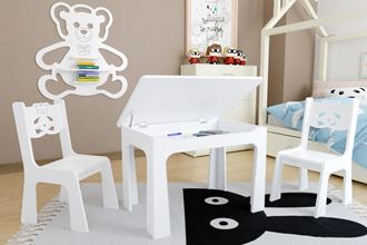 Obrázek z Dětský stůl s úložným prostorem a židlemi Medvídek - bílý
